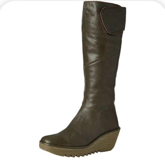 Fly London Yule Leather Wedge High Boot Size 38 bin 3B - Picture 2 of 9